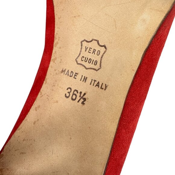 Manolo Blahnik Shoes Red Suede Leather Heels Pumps EU Size 36.5 or US 6 Italy - Picture 7 of 12